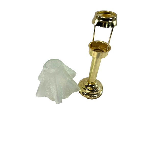 Partylite Brass Mini Table Lamp Frosted Ruffled Glass Shade Candle Accent Light - Picture 2 of 3